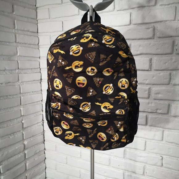 The Children's Place Other - The Children's Place Youth's Unisex Black with Brown & Yellow Emoji's Backpack